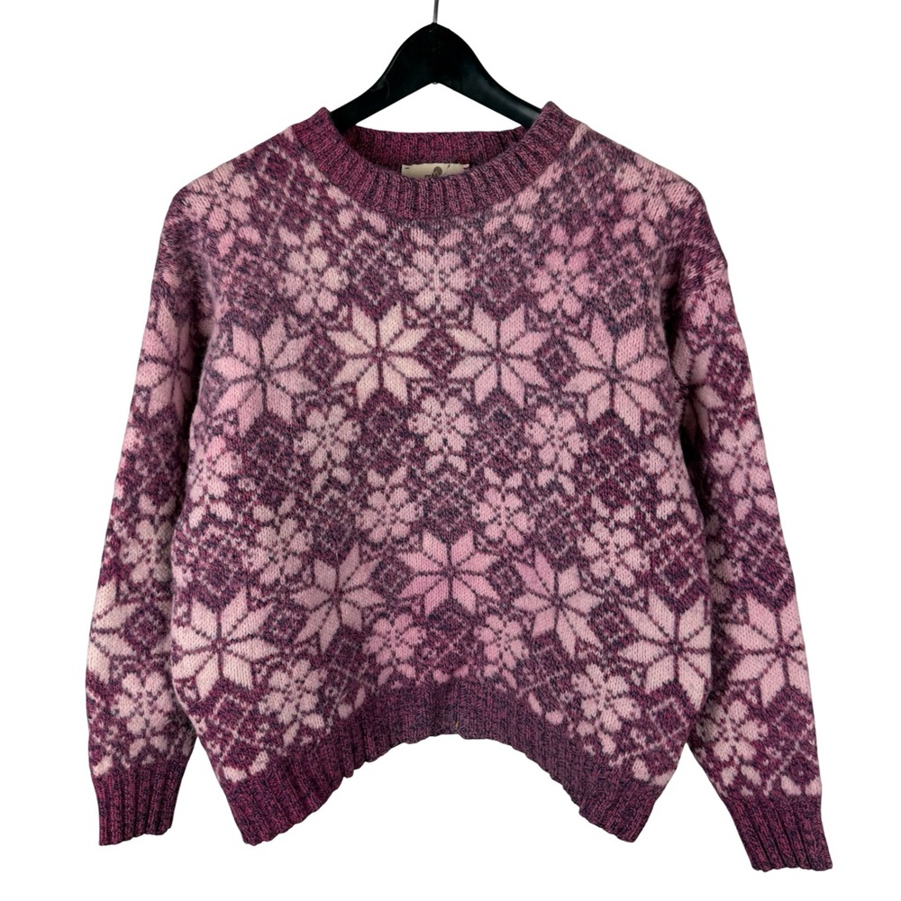 Vintage 1980s Women’s EMS Wool Snowflake Purple Cute Sweater Size L